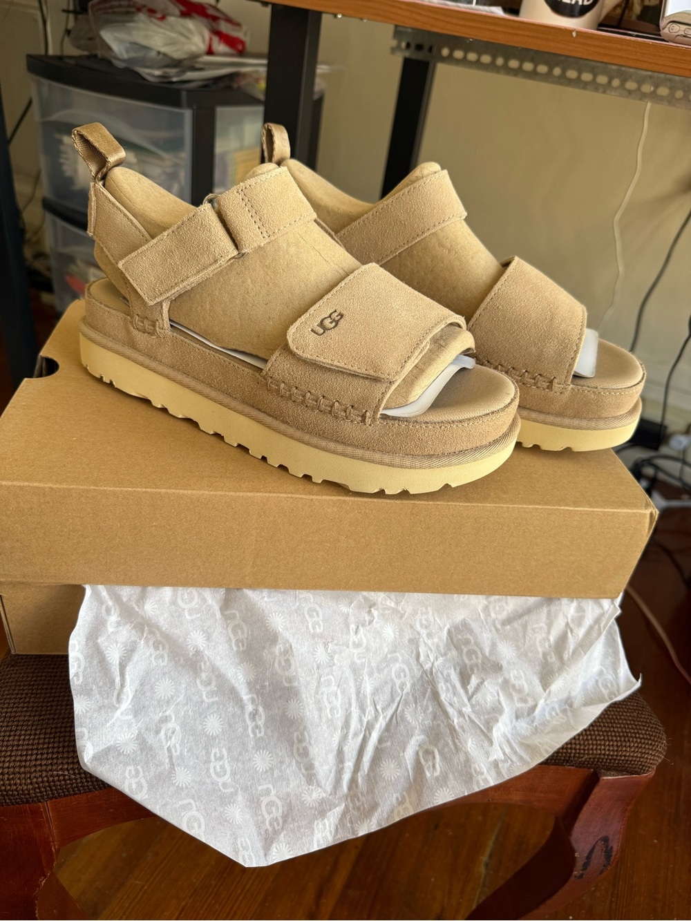NIB Ugg Goldenstar sandals / size 8 women’s / “sand” beige color
